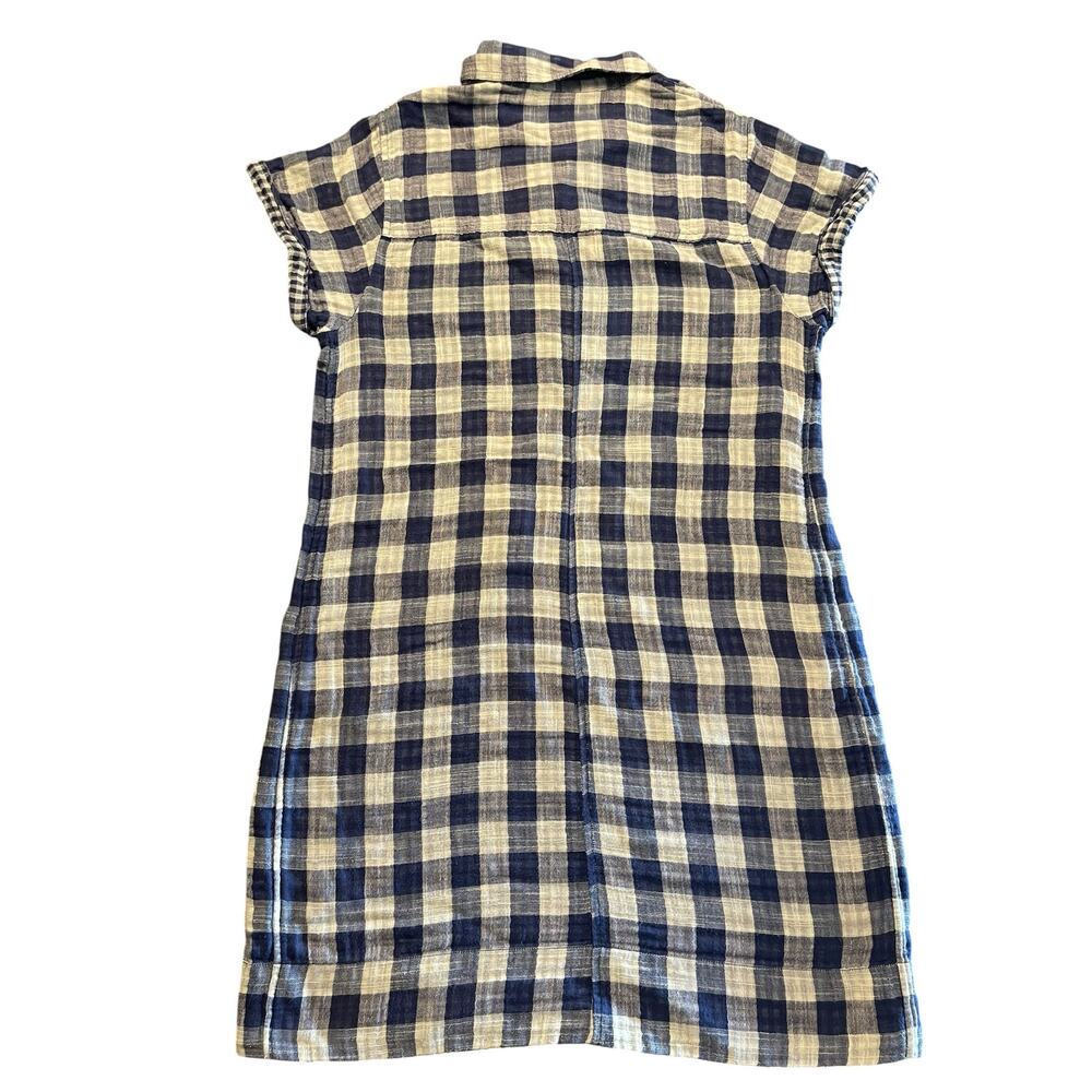 J.Crew Gingham Plaid Shift Shirt Dress Blue White Short Sleeve Mini Size Medium - Picture 6 of 8
